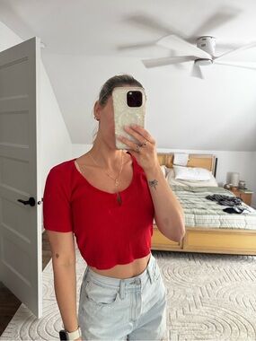 Zara Red Ribbed Crop Top